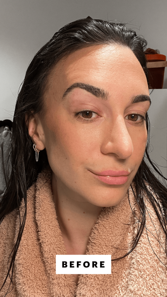 Wohlner before applying the Victoria Beckham Beauty Reflect Highlighter Stick