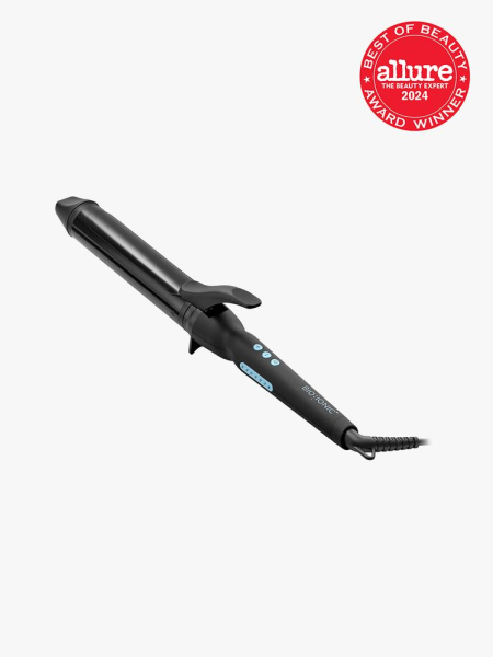 branded black corded curling iron on light gray background with red and white 2024 allure best of beauty seal