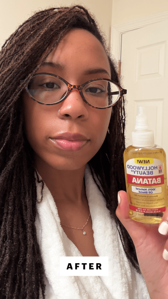 Taylor after applying the Hollywood Beauty Batana Oil